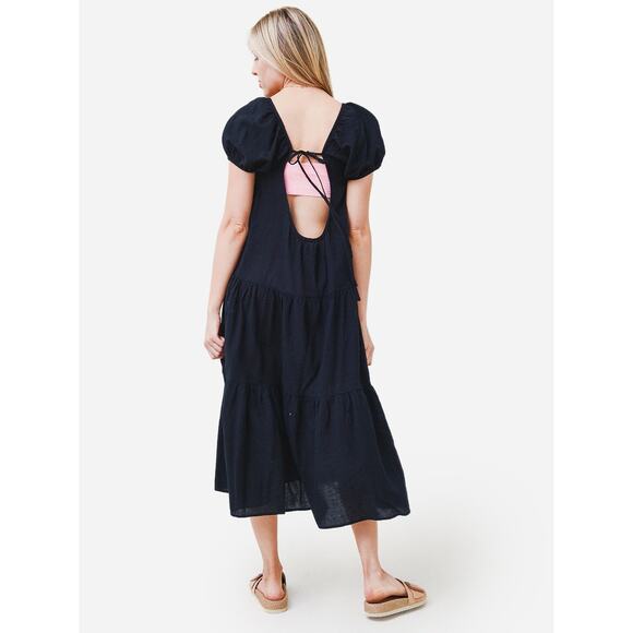 Honorine 100% Cotton Black Tiered Elodie Midi Maxi Dress Size XS - Picture 2 of 7